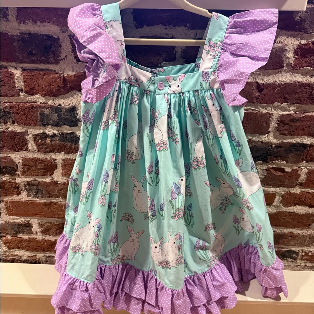 Adorable Eleanor Rose Mint and Purple Bunny Dress - Picture 2 of 2